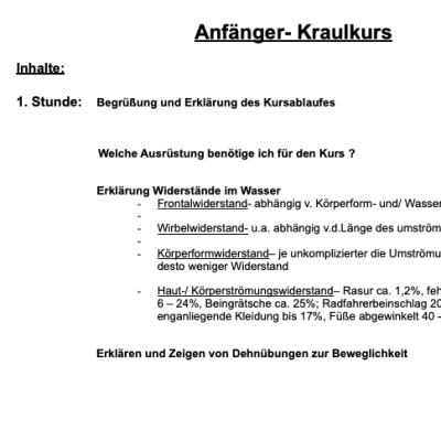 Anfänger Kraulkurs 1. Stunde - Kraulen lernen Schritt für Schritt