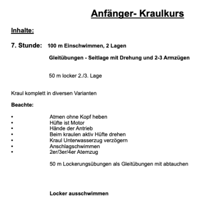 Anfängerkraulkurs 7. Stunde - Kraulen lernen